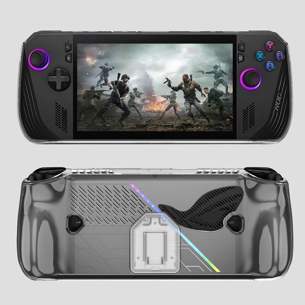 For Asus ROG Ally X TPU Case Gamings Handheld Clear Protective Cover with Foldable Stand