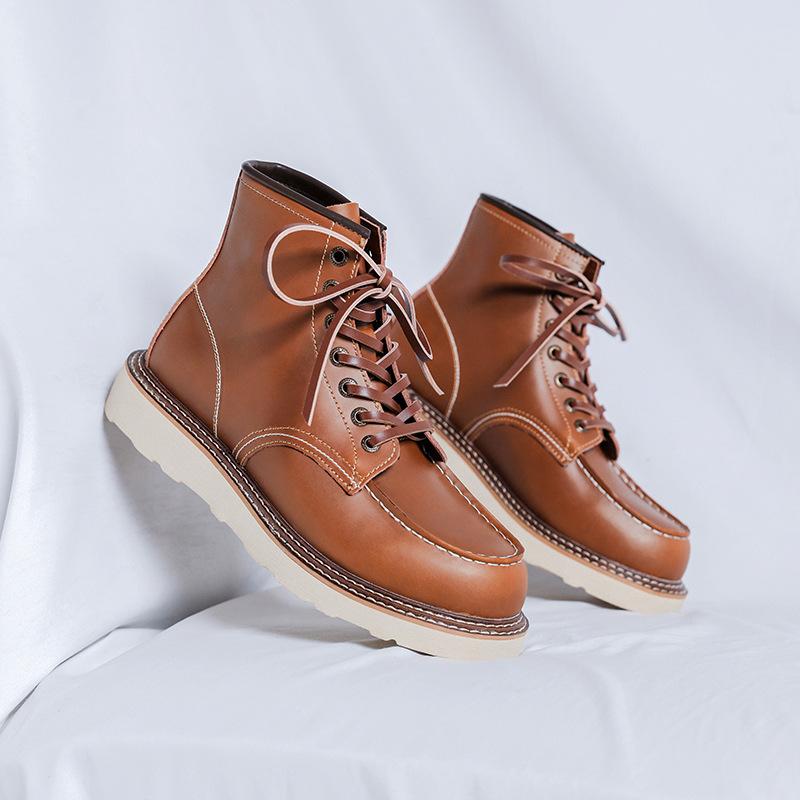 

2025 Осень Новые Мужские Повседневные Короткие Ботинки Коричневые Деловой Повседневный Мартинсы Коричневые Рабочие Ботинки 8203-R 38 светло-коричневого