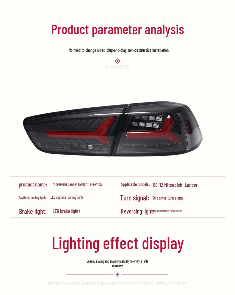 LED Taillight Assembly with Sequential Turn Signals for 2009-2016 Mitsubishi Lancer