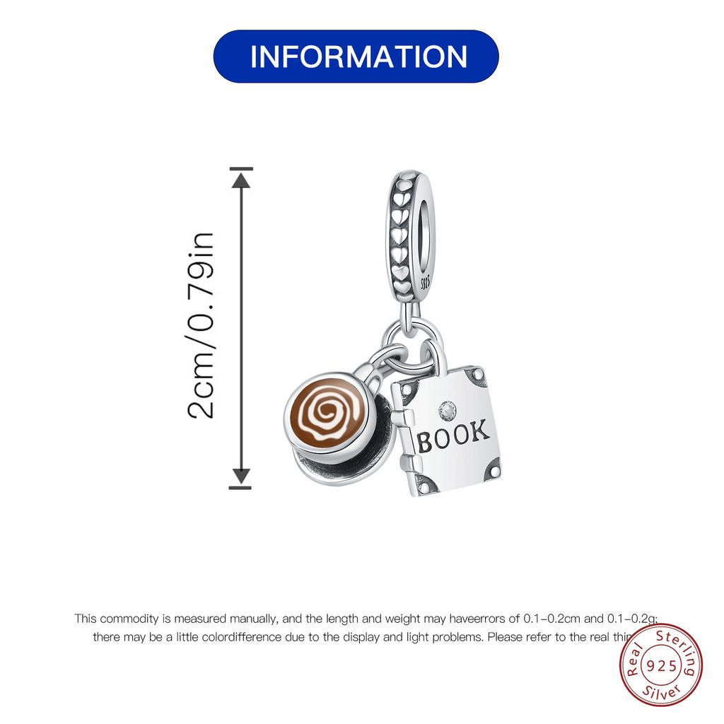 Jewelry Sterling Silver 9 Pendant Coffee Mug Book Pendant Suitable For Diy Dora Bracelet Necklace Accessories