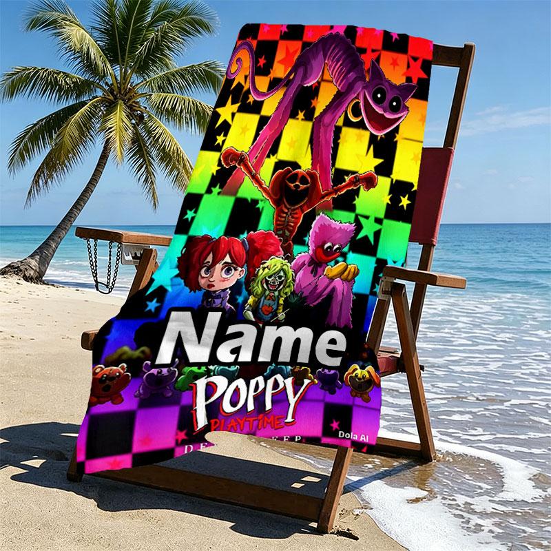 Custom Name Personalized Poppy Playtime Print Beach Towel, for Trip Camping Beach Party Home Decor, Birthday Gift for Family & Friends