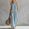 Women's 2 Piece Lounge Sets Sleeveless Crew Neck Top And Wide Leg Pants Outfit Summer Travel Vacatio Matching Sets