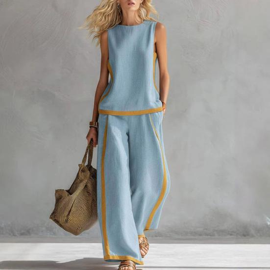 Women's 2 Piece Lounge Sets Sleeveless Crew Neck Top And Wide Leg Pants Outfit Summer Travel Vacatio Matching Sets