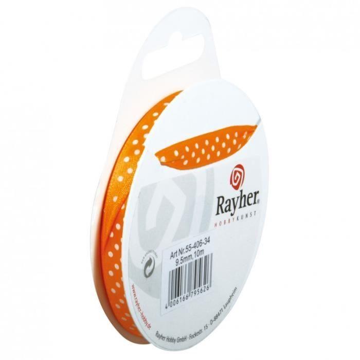 Ruban satin - Hobbyfun - Pois orange - 9,5 mm - 10 m - Mixte