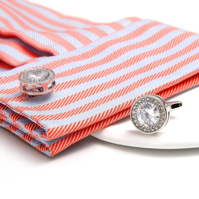 Vintage Styles Round Cufflinks with Cubic Zirconia Stones for Men in Formal and Social Event