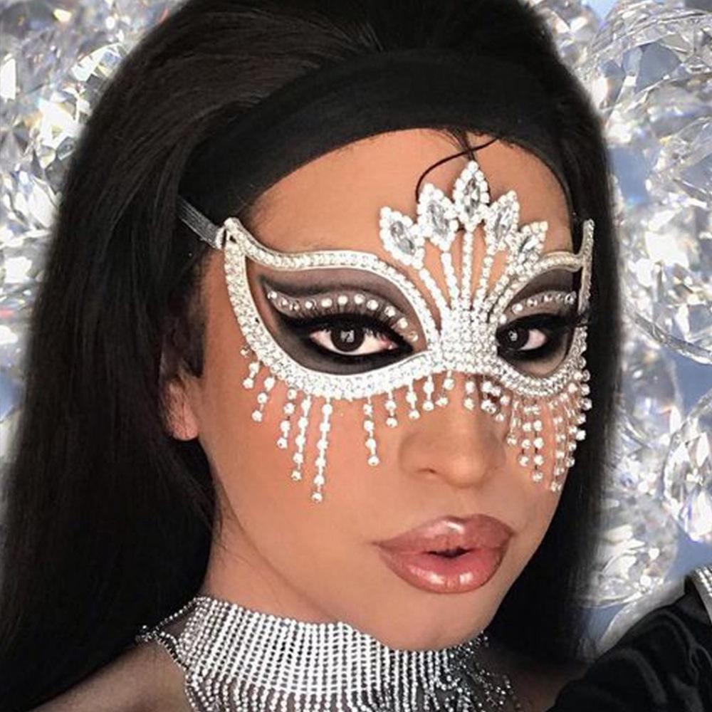 Rhinestone Püsküllü Peçe Maskeleri Tam Yüz Kadın Zincirleri Yüz Maskesi Maskeli Balo Dans Partisi Performans Seksi Yüz Aksesuarları Mücevher