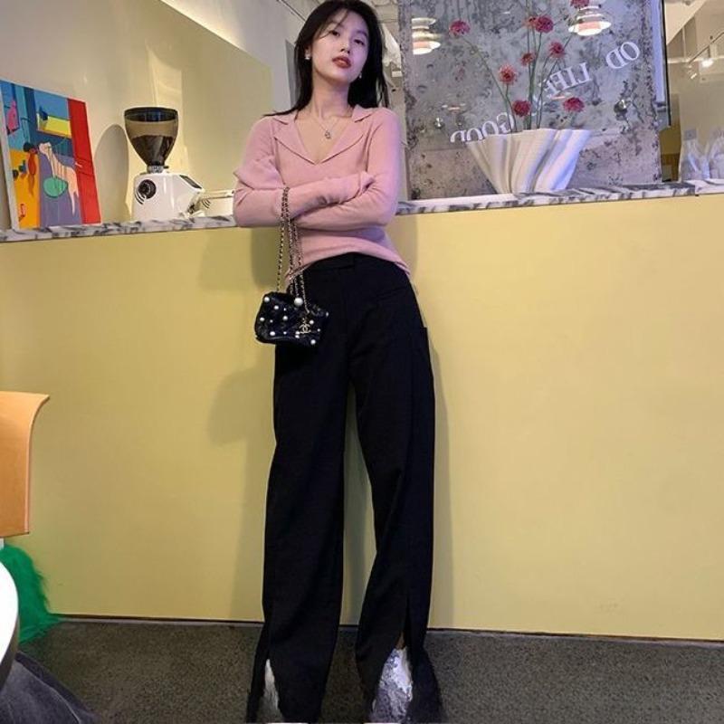 Haut de sous-couche tricoté à col polo doux à la française pour femme, vêtement intérieur printemps automne style lait coupe slim à porter en superposition sous les manteaux