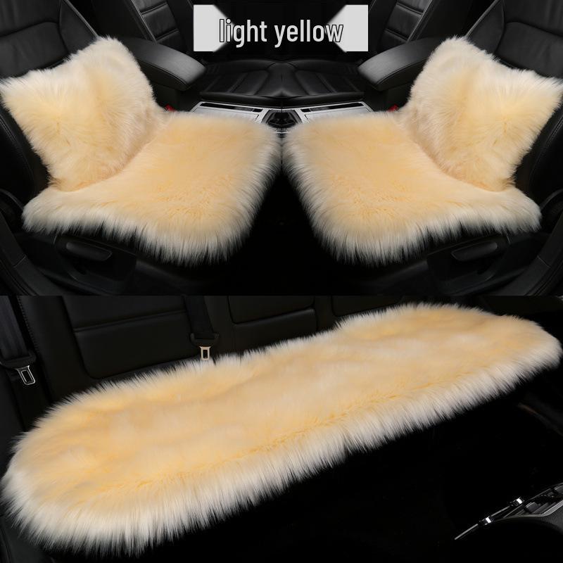 Winter Plush Imitation Wool Car Seat Cushion Set: Non-Slip, Thickened, No Backrest, 3-Piece.