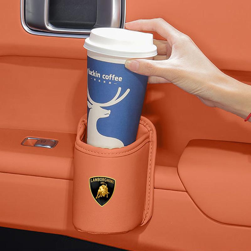Universal Leather Car Seat Drink Rack ater Cup Box For Lamborghini Urus Huracan Aventador Premium Auto Interior Accessories HH69