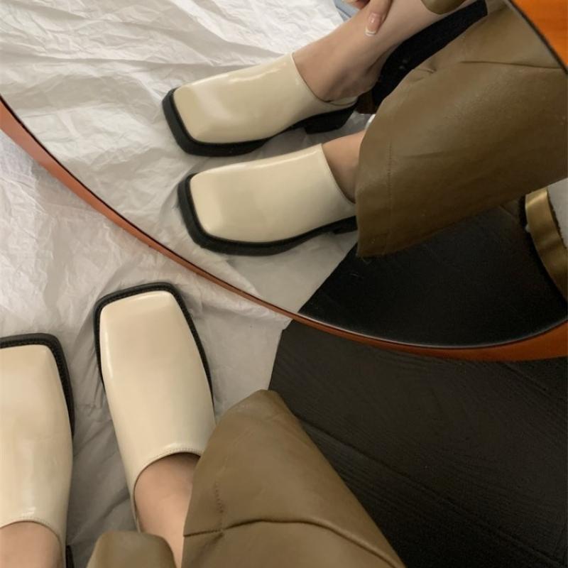 Sexy Women's Mid Heel Sandals Closed Toe Square Toe Half Slippers Home Leisure Slides Outdoor Street Walk Sandal Shoes for Women