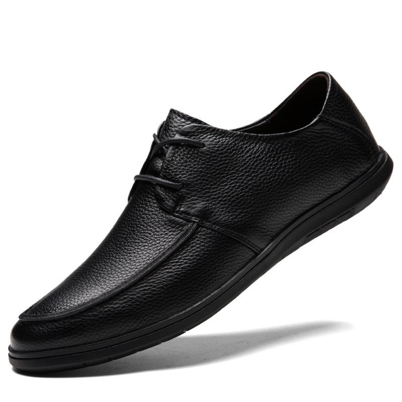Men s Casual Cowhide Leather Lace-up Shoes for Spring/Autumn - Thick Sole and Soft Leather 37