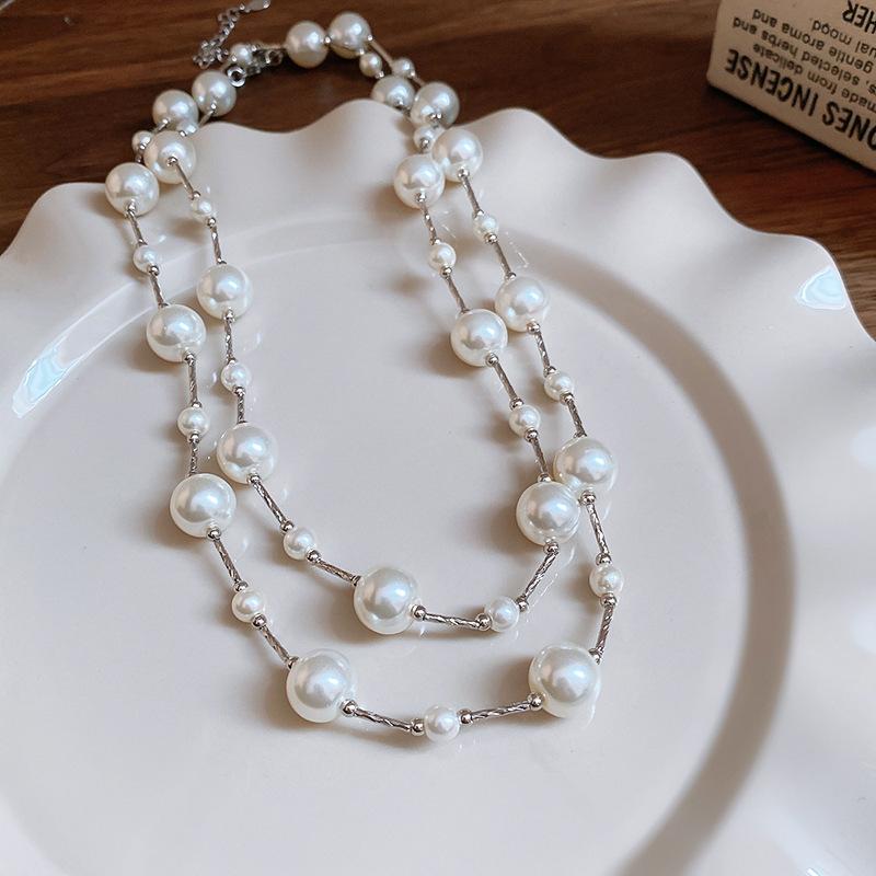 Diamond Water Drop Pearl Beaded Necklace Autumn and Winter French Light Luxury Sweater Chain Fashionable Versatile High-end Jewelry