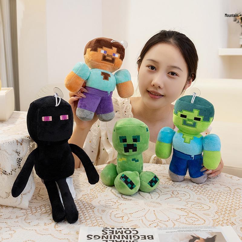 Minecraft Steve, Pink Pig, Ocelot, Ender Dragon, Spider, Zombie Man Plush Toy Set