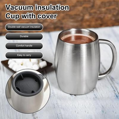 420ml Travel Stainless Steel Beer Mug Double Wall Portable Coffee Cup with Handle Lid Home Thermal Tea Water Cups Drinkware