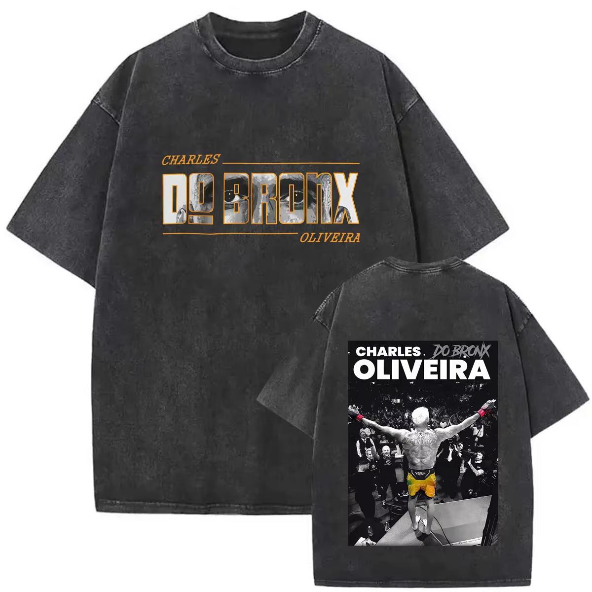 Simple Chic Street Clothing Vintage Gewassen T-shirt Charles Oliveira Do Bronx Grafisch Heren Dames Y2K T-shirts Retro Klassiek Hip Hop Streetwear Top S