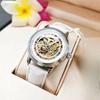 Orologio Meccanico Automatico Vuoto Incrostato di Diamanti Moda Donna Semplice Luminoso Impermeabile