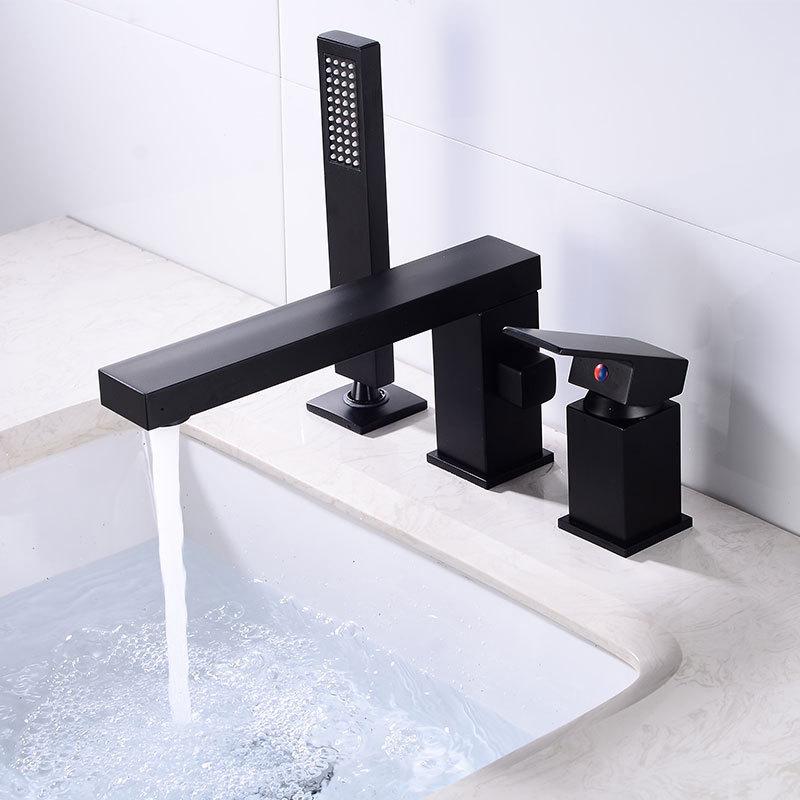 Bathroom Basin Faucet with Shower Head Black Widespread Waterfall Faucet Luxury Basin Mixer Hot And Cold Shower Room Sink Faucet