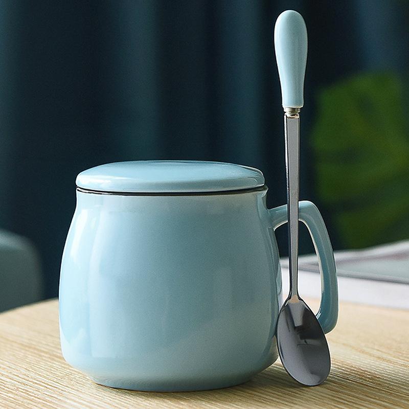 Creative Ceramic Cup With Lid And Spoon Milk Cup Day Breakfast Cup Coffee Cup Customization