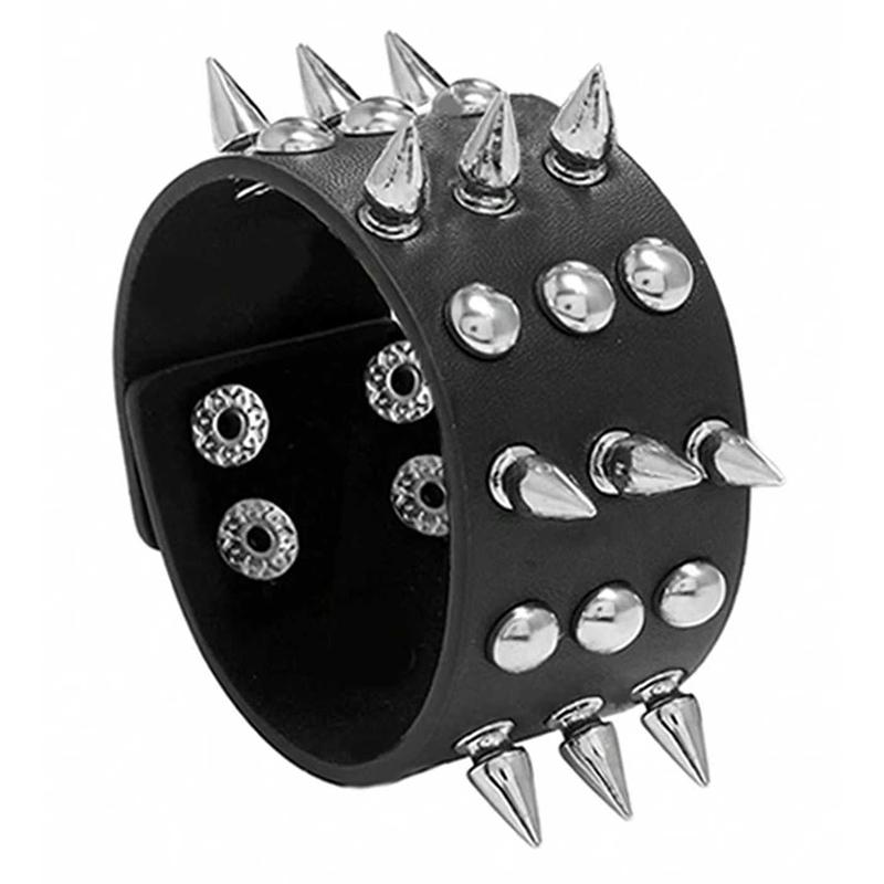 Halloween Punk Rock Skull Rivet Bracelet, Gothic Pu Leather Cuff Bracelet, 80S Wristband Bracelet, Adjustable For Men And Women