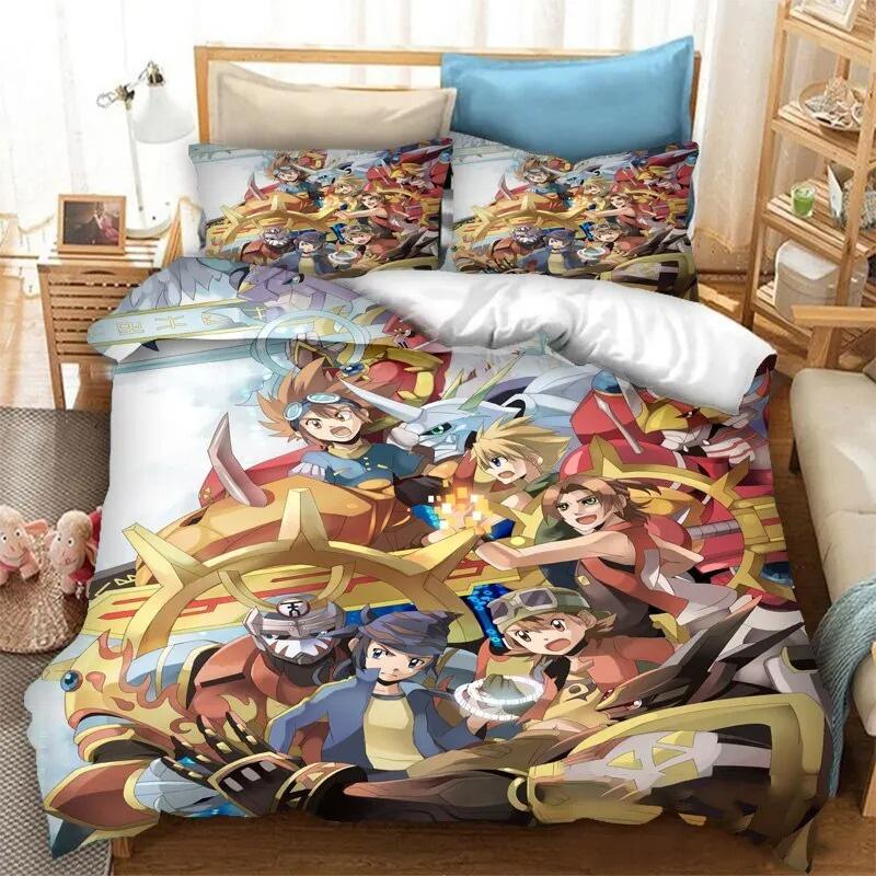 Anime Digimon Adventure Bedding Set,Duvet Cover Comforter Bed Set Quilt Cover Pillowcase,King Queen Twin Size Boys Girls Adultse