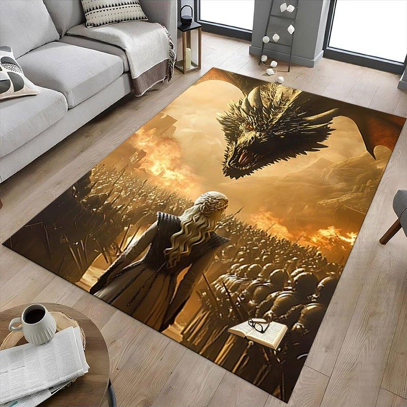 1pc Fire and Blood Office Carpet Chair Mats, Home Decor Mat Fantasy Theme Mat Durable Mat, Dragon Decor,Suitable for Fantasy Theme Lovers