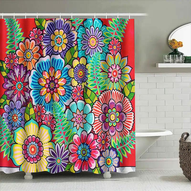 Rideau de douche floral Motif botanique Décor de salle de bain Impression de fleurs de la nature Tissu imperméable Doublure Style Ferme Rustique Vintage