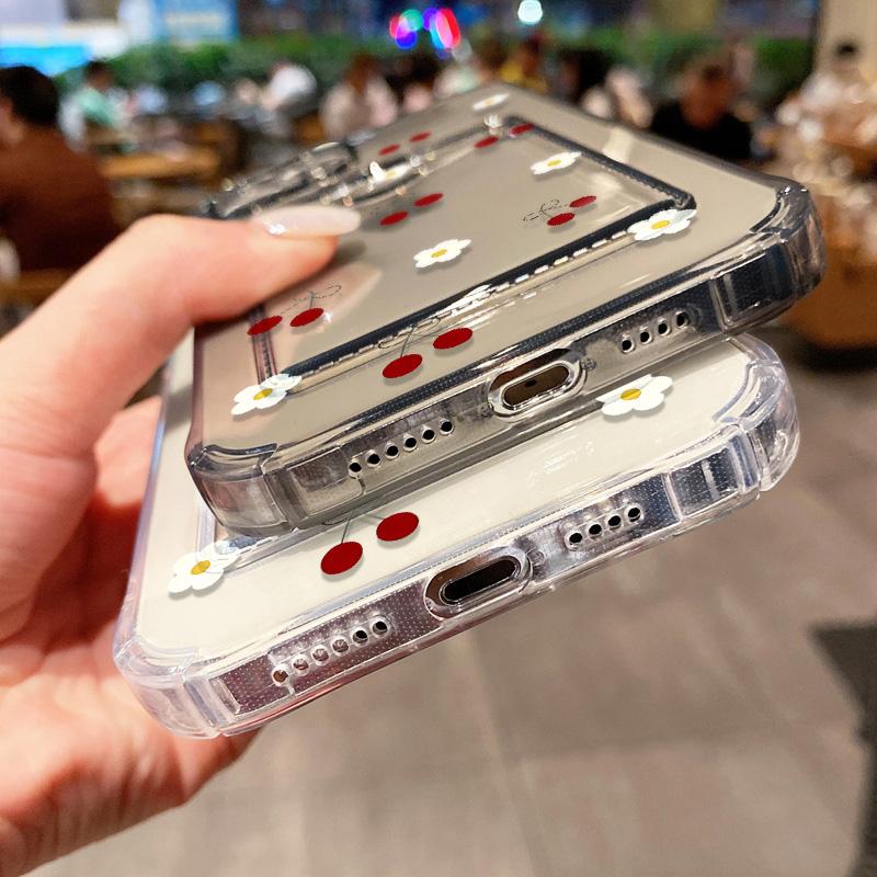 Card Holder Cherry Phone Case For iPhone 13 Funda iPhone 11 16E 16 14 15 Pro Max 12 XR X Xs 7 8 Plus SE Shockproof Silicon Cover