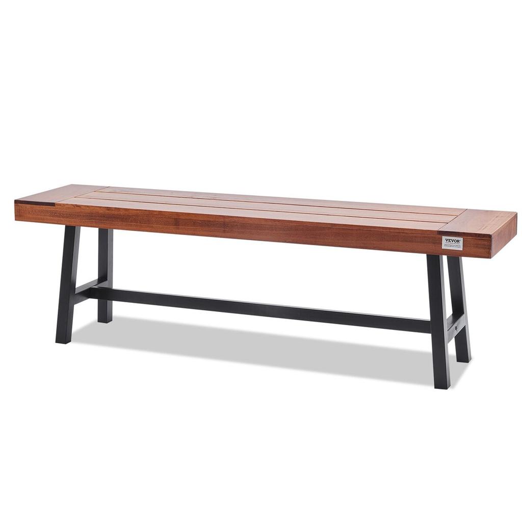 Outdoor Bench 63 in Wood Garden Bench Metal Leg Park Patio Dining Bench