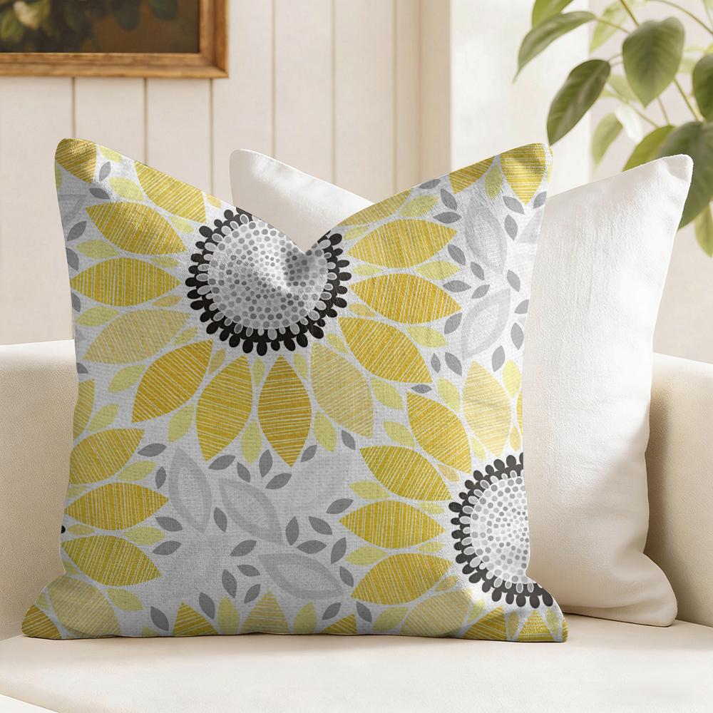 Sunflower Pattern Cushion Cover Natural Linen Pillow Cover DoubleSided Print Cushion Cover for Sofa Home Decor