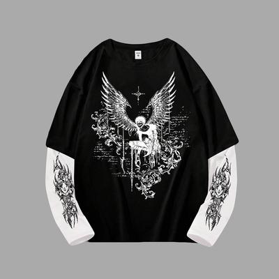 Maglietta Goth da Uomo Y2k Grafica Oversize Manica Lunga Girocollo Streetwear Top Vestibilità Primaverile