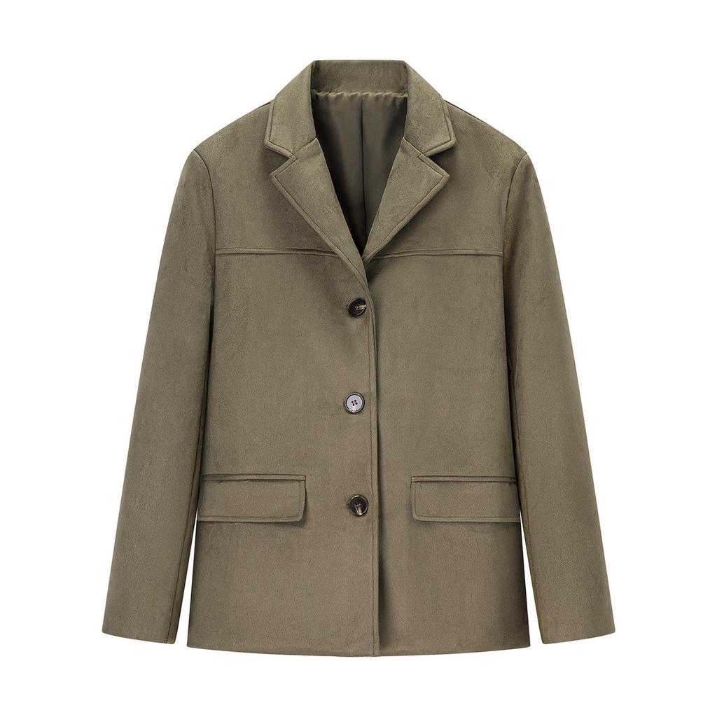 Retro Bruine Losse Zak Lange Mouw Damespak Jasje - Europese & Amerikaanse Stijl