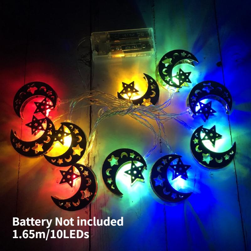 Ramadan Eid Mubarak LED String Lights 1.65m/10leds Battery Operated Moon Star Castle Lamp For Raya Wedding Party Home Decoration