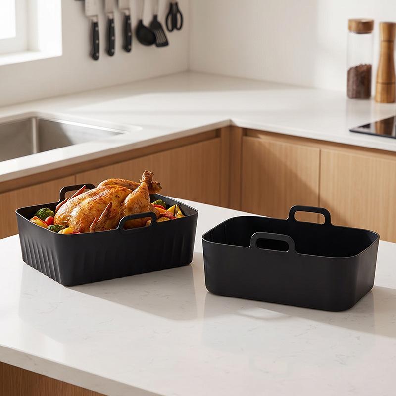 Air Fryer Silicone Pot Air Fryer Liner Heat Resistant Air Fryer Bake Silicone Basket Rectangle Baking Pan For Oven Microwave