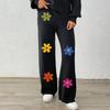 Women's Casual Embroidered Floral Patchwork Fashion Straight Leg Pants Wide Leg Pants Woven Wool Pants