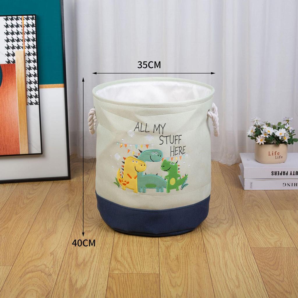 Cartoon Fabric Toy Storage Basket with Embroidery - Clothes Organizer & Laundry Hamper