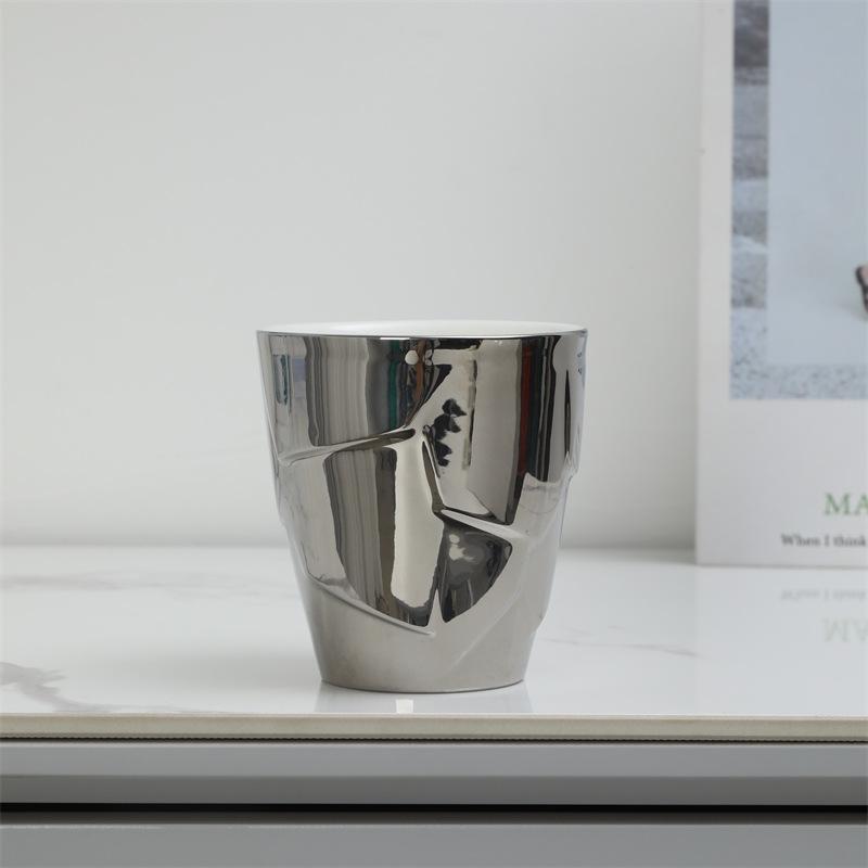 Ceramic Cup Light Luxury Electroplating High Value Afternoon Tea Water Cup Household Coffee Cup Couple Small Cup