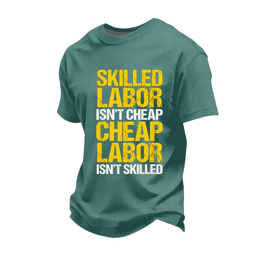 Men's Casual Loose Fit Short Sleeve T-Shirt Labor Day Graphic Printed Crew Neck Comfortable Workwear Top