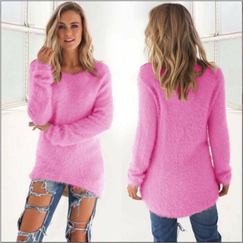 JKASHDK Women's Fashion Casual Fall Winter Solid Color Print Long Sleeve O-Neck Sweaters