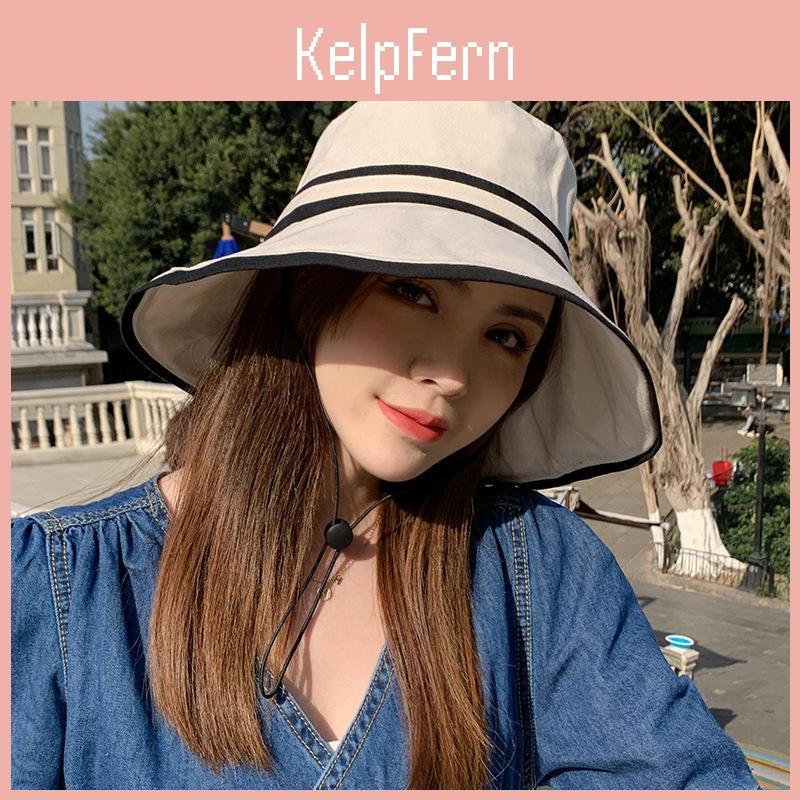 Wide Women Brim Summer Striped Bucket Hat Soft Cotton Fordable Panama Cap For Lady Outdoor Solid Color Jk Beach Tour Basin Hat