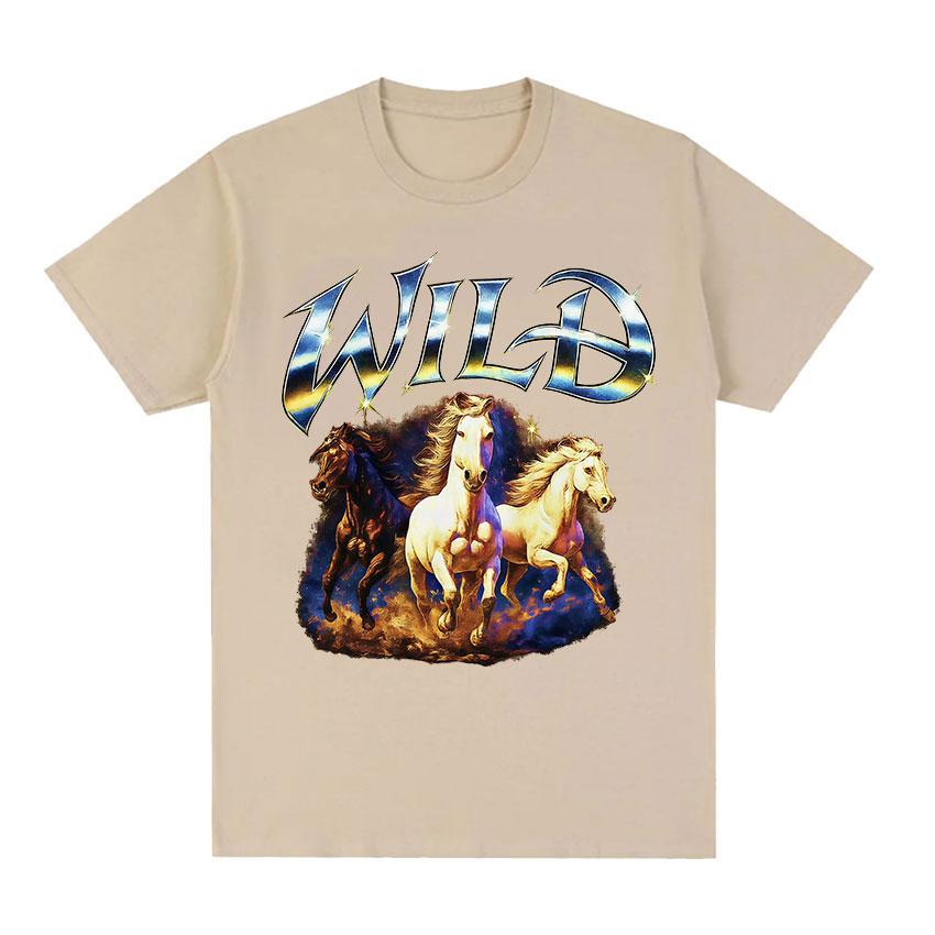 Wild with Running Horses Funny Meme Graphic TShirt Unisex Women Fashion Loose Cotton T Shirt Retro Oversized Short Sleeve T Shirts