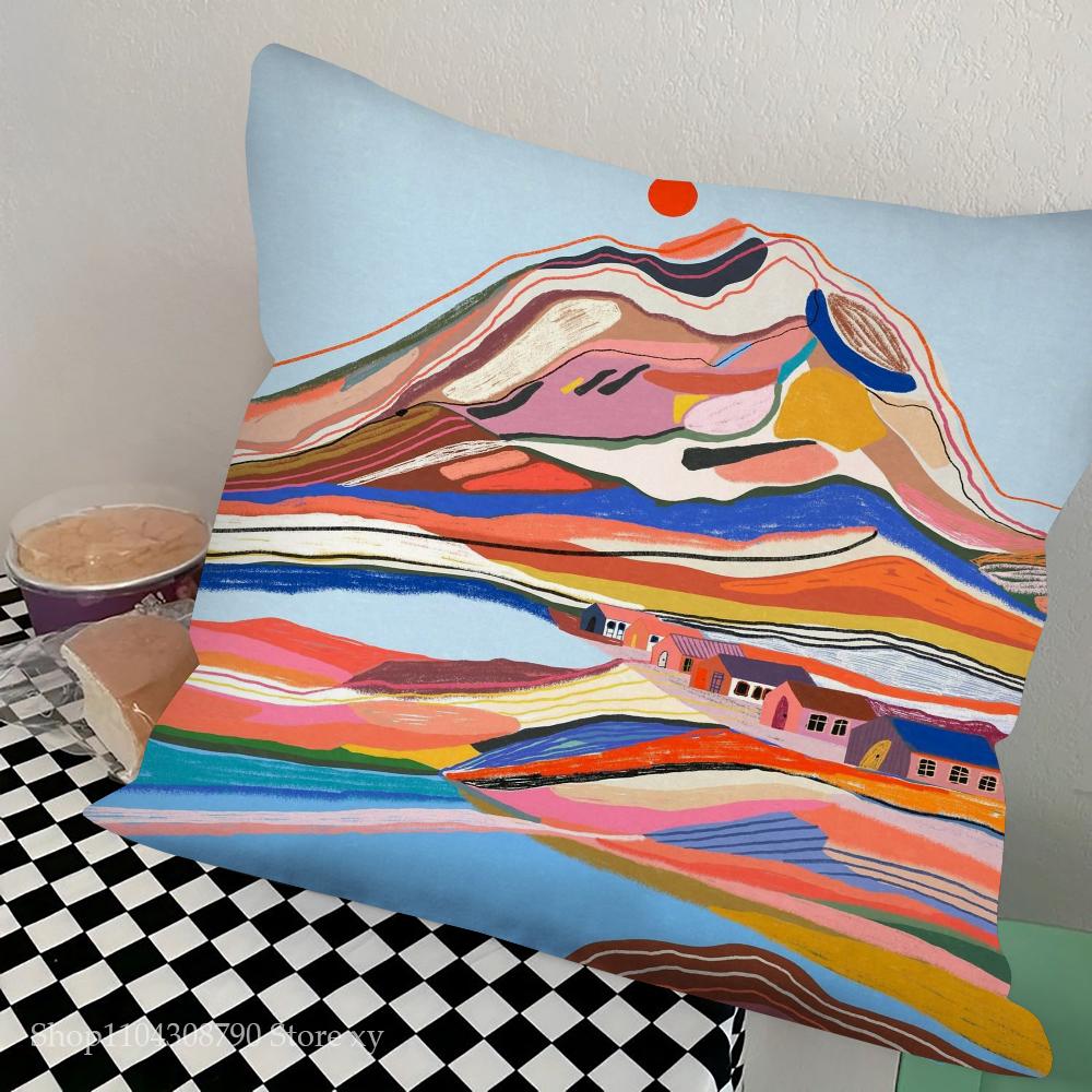 Mountain Landscape Abstract Mountain Art Pillow Case Square Pillow Bedroom Sofa Leisure Comfort Car Living Room Home Decoration