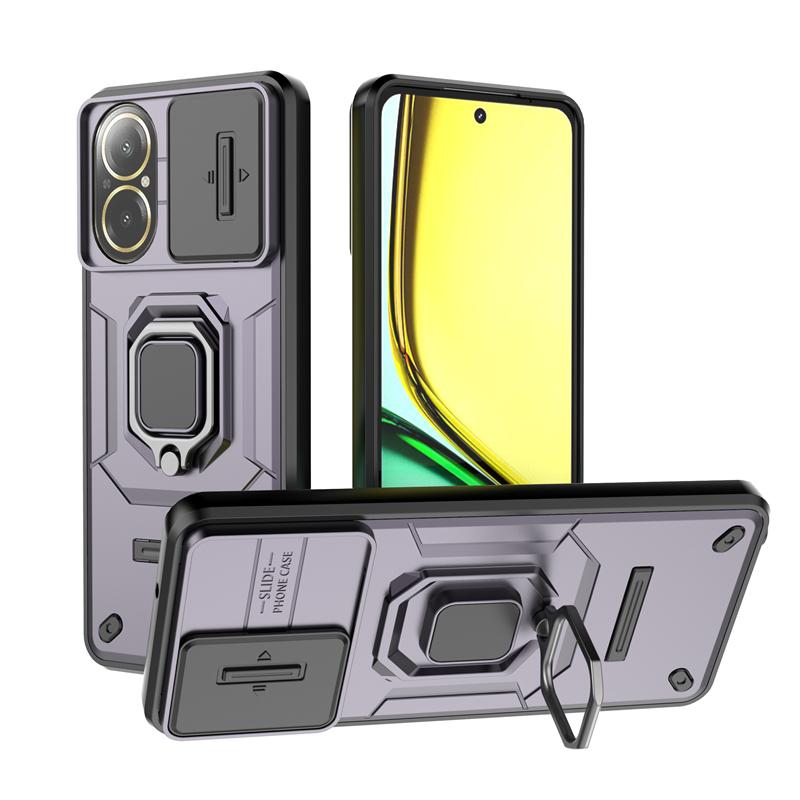 

Чехол-накладка для Realme C67 Realme C67 Capas Противоударный бампер Защита объектива Сдвижная камера Кольцо-держатель Fundas OPPO Realme C67 4G For Realme C67 4G фиолетовый