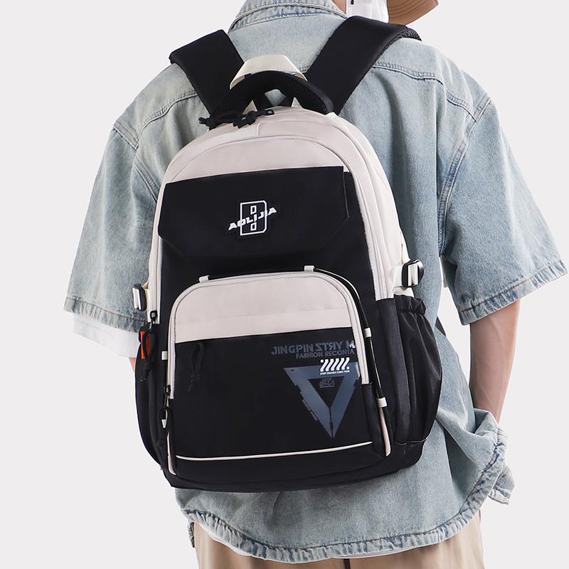 Men Contrast Backpack Large Capacity Student Schoolbag Women Travel Backpack