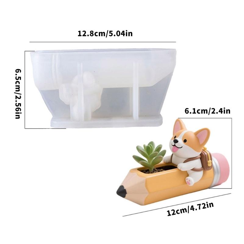 Creative Silicone Mold Pencil and Dog Shape Planter Moulds Perfect for Resin Art Concrete Creations and Home Decoration