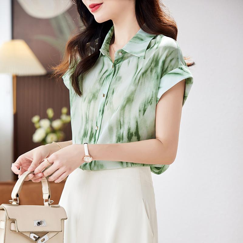 

Трендовая брендовая шелковая рубашка женская с коротким рукавом летняя новая темпераментная с принтом из тутового шелка топ 2XL