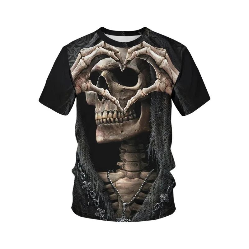 Summer Print 3D Loose Men's Casual Trend Short Sleeved Pattern Skull T-shirt Top