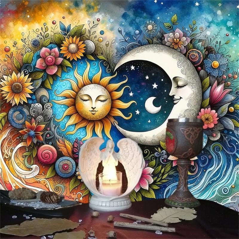 Portable Meditations Tablecloth Sun and Moon Pattern Tarots Mat Game Accessories for Gatherings Easy To Carry Design