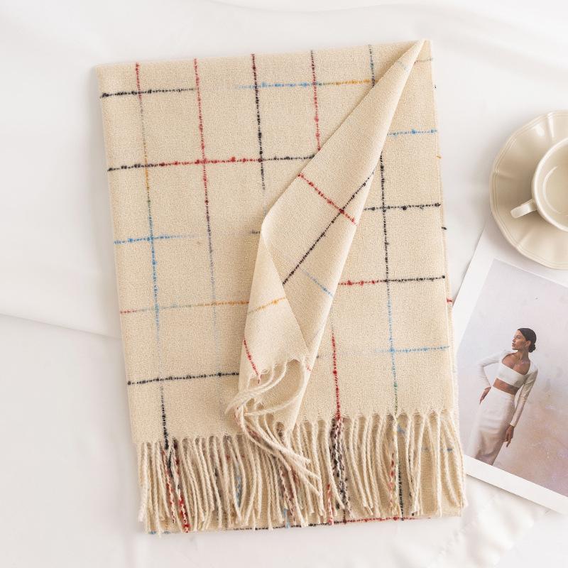 Winter Plaid Scarf Women'S Korean Version Commuting Cold Resistant Scarf Elongated Elegant Warm Shawl Plaid Scarf