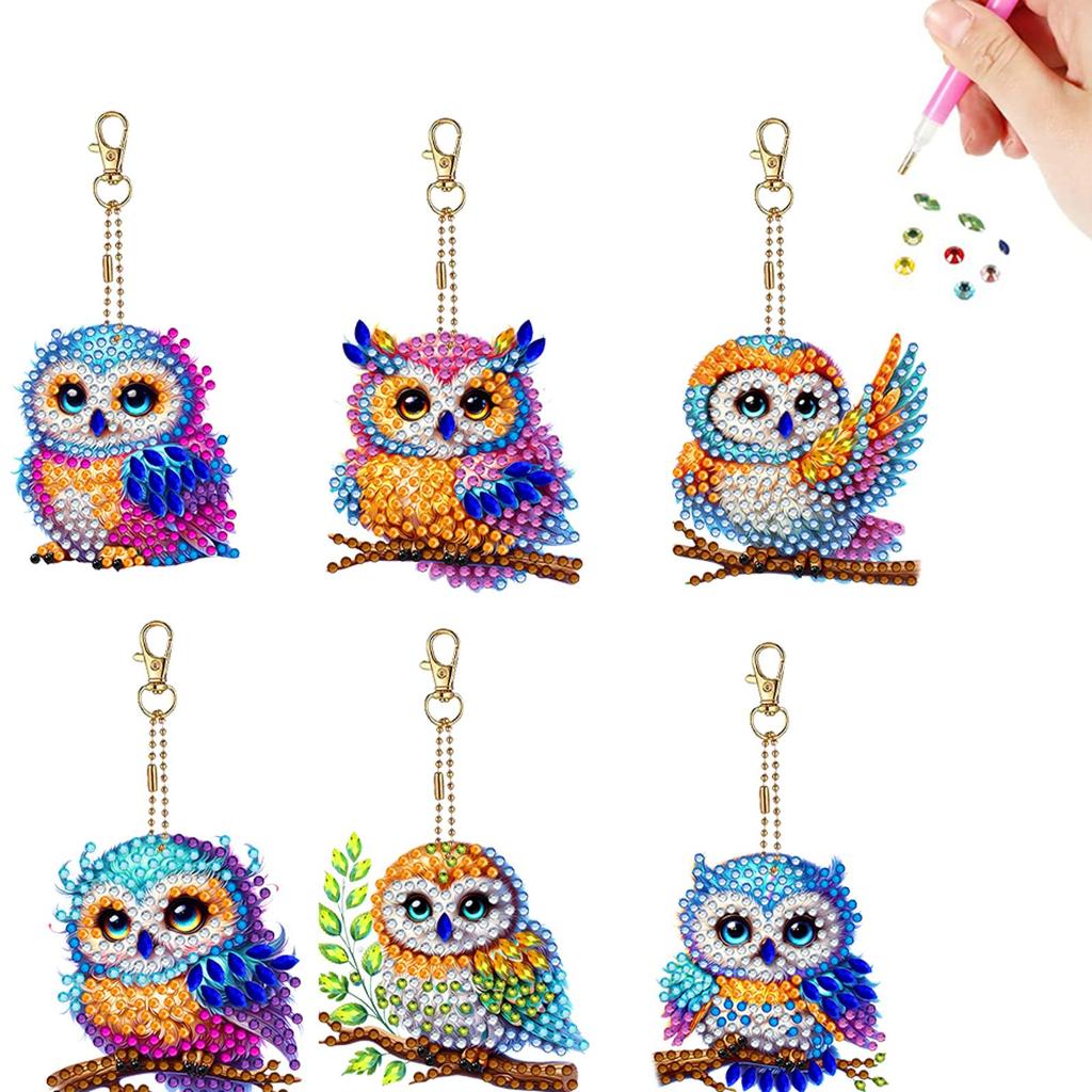 6Pcs DIY Special Shape Diamond Art Painting Keychain Kit Crystal Rhinestone Diamond Mosaic Key Chain Unique Handmade Gift