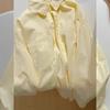 Women's Milky Yellow Layered Long-Sleeve Loose Shirt Jacket - Petite Casual Spring/Autumn Top